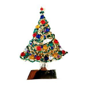 Christmas Tree Brooch Pendant Multi Color Rhinestones